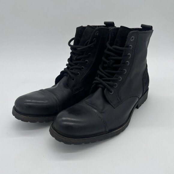 Aldo Men's Black Leather Boots Lace Up Side Zipper Cap Toe Size 12 - Picture 3 of 10